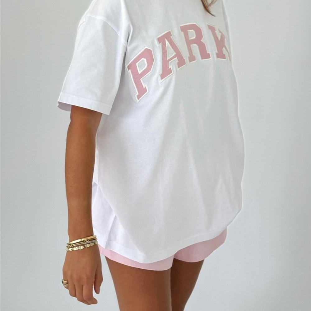 Parke White Tee with Pink Logo